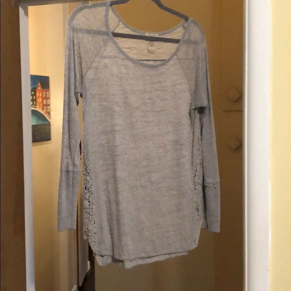 Long sleeved grey sweater with lace sides